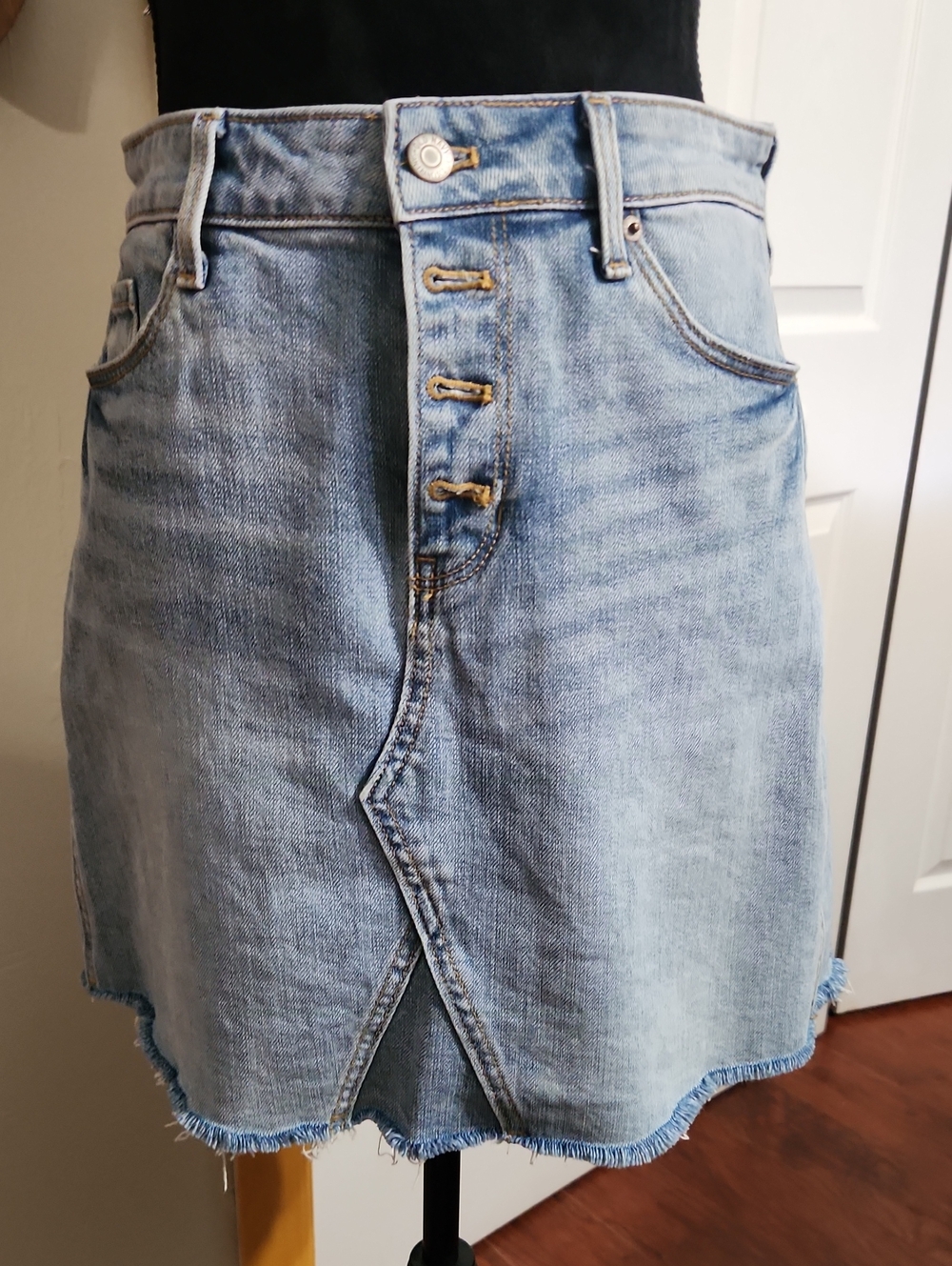 Old Navy Light Blue Button-Fly Denim Mini Skirt